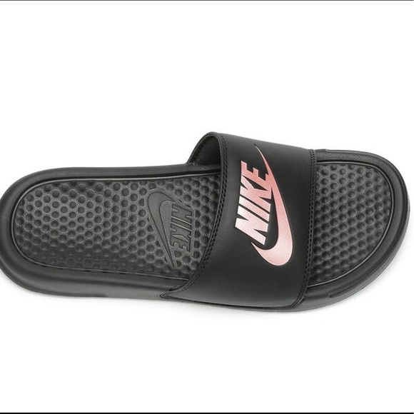 Nike Benassi JDI Sport Slides Black and Rose Gold Size 8 - Picture 3 of 6